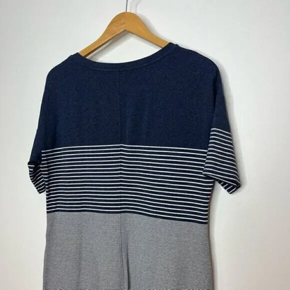 Theory Womens Large Pelloa Engineered Tee T-Shirt Dress Pockets Stripes Navy - Picture 5 of 13